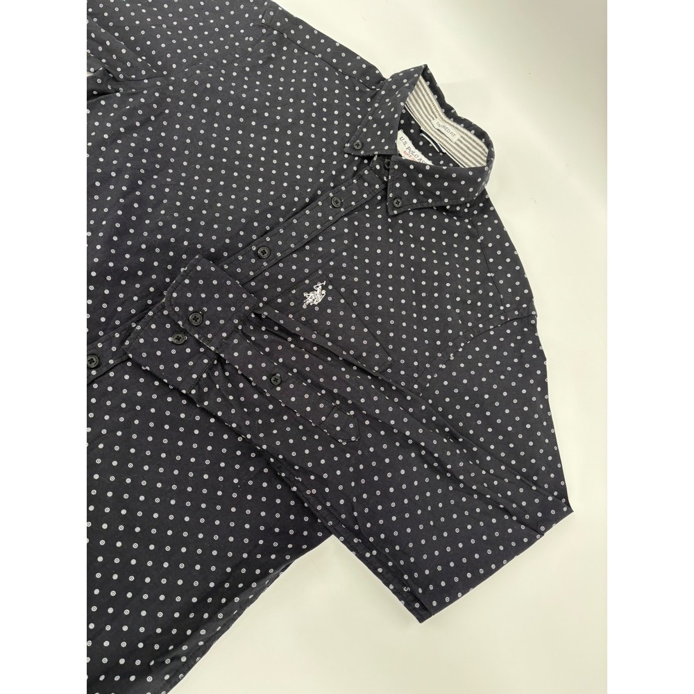 US Polo Assn Mens Tapered Fit Premium Cotton Navy Blue Micro Dot Shirt Size M